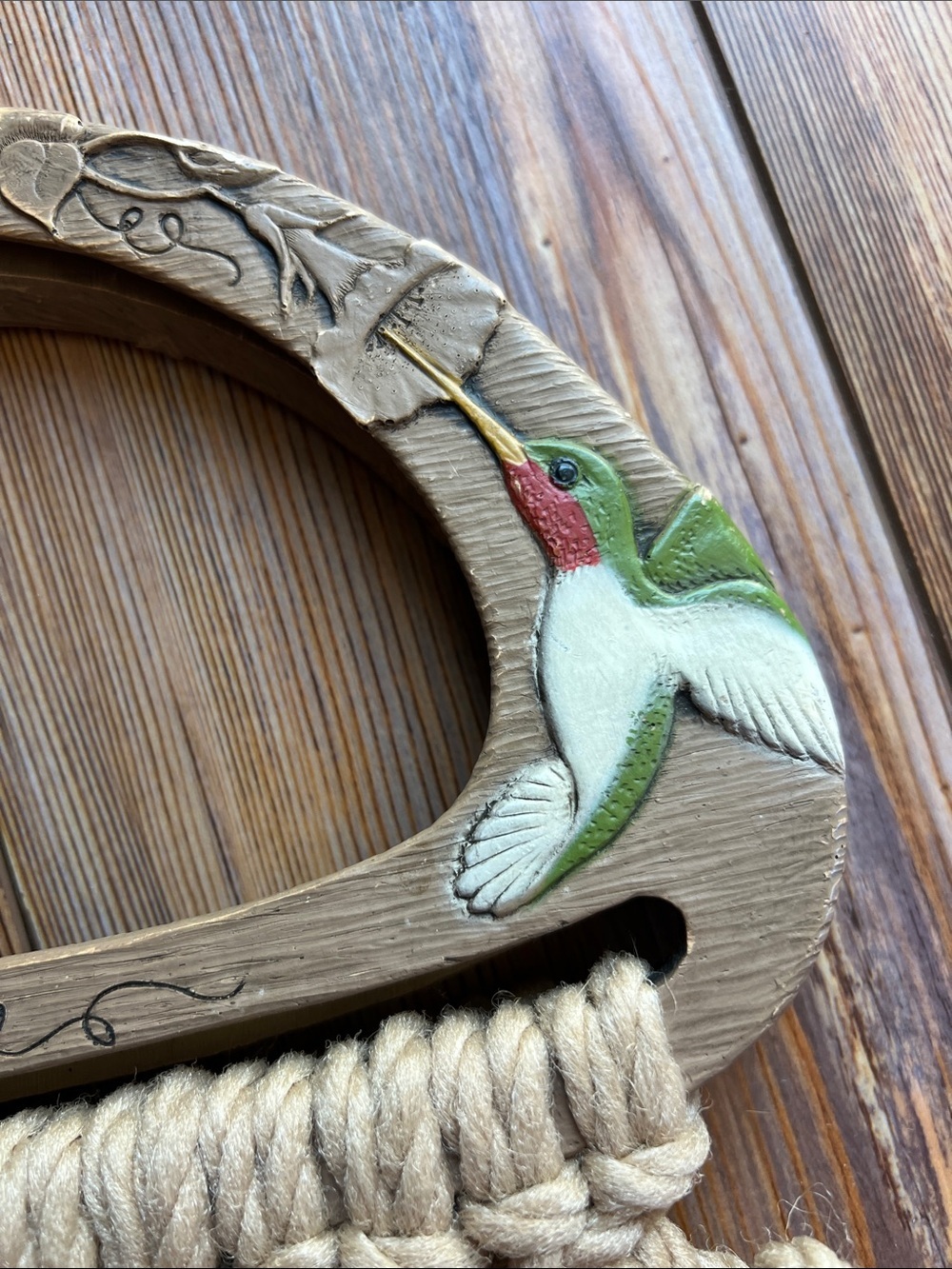 Handmade Macramé Purse with Wood Handles and Bead Accents - Picture 2 of 10